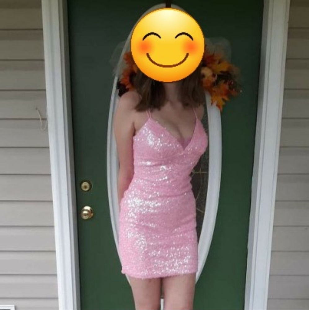 Dave and Johnny formal pink sequence dress